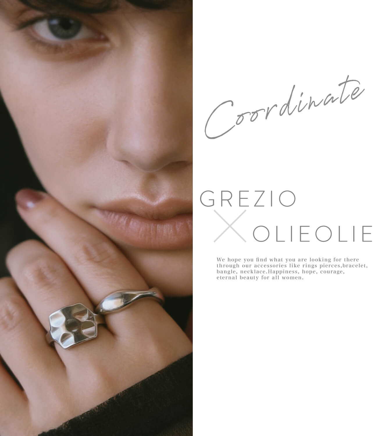 指輪 重ね付け コーデ：GREZIO×OLIEOLIE
