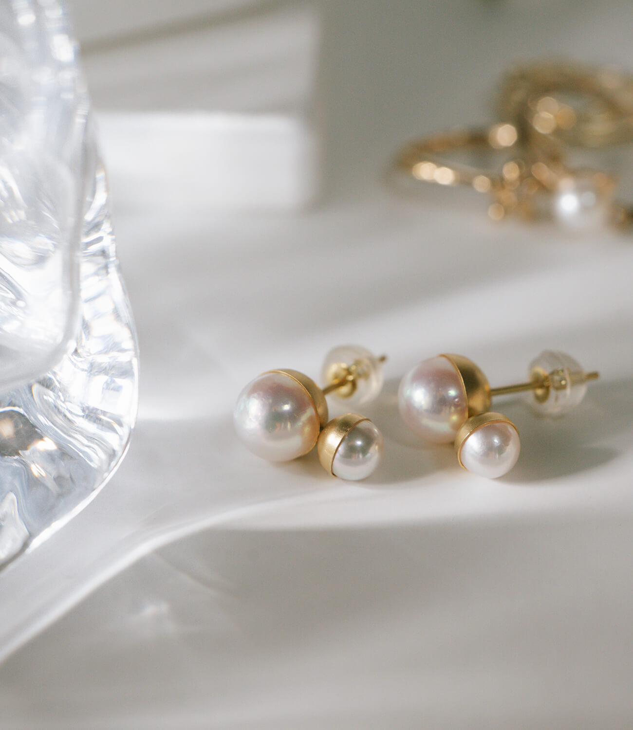 K18 Twin Pearl Harf Cap Earrings POLLUX -ポルクス- | Ops.(オプス ...