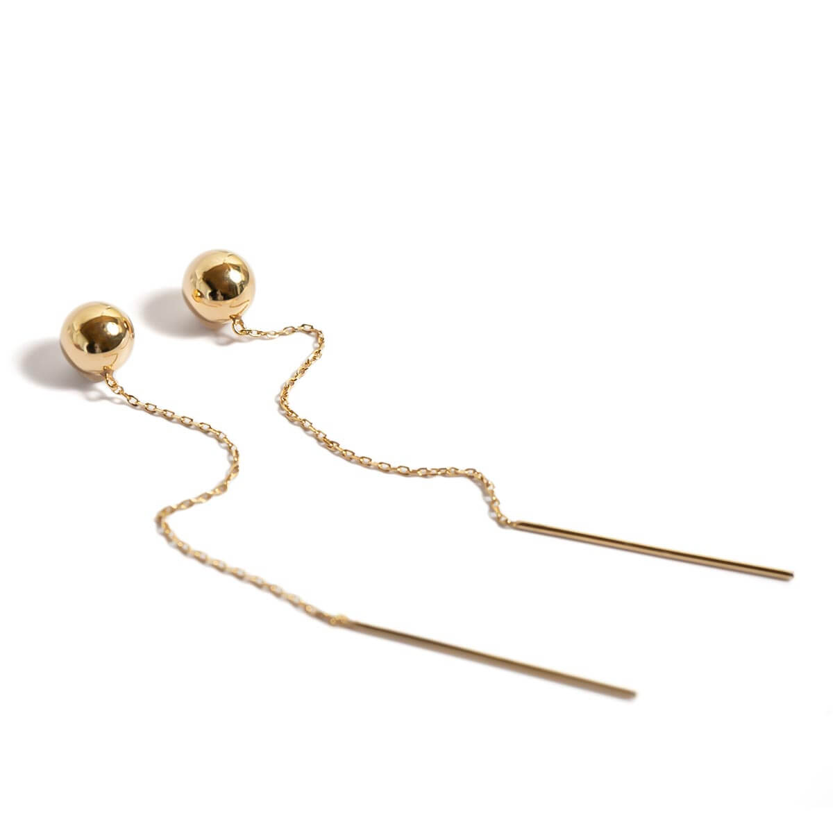 6.5cm Mirror Round Ball Long Chain Earrings PRENDOR-SHORT -プレ 