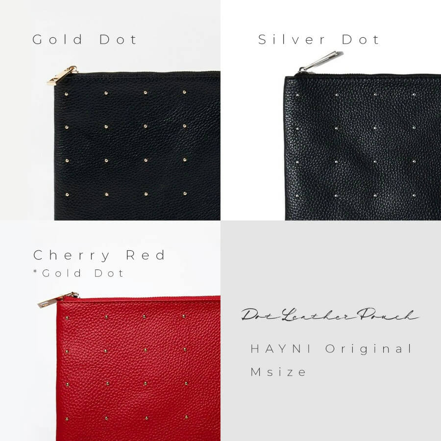 ポーチ レディース 大人 本革 牛革 レザーポーチ ドット 水玉 スタッズ 上品【Dot leather pouch ドットレザーポーチMサイズ】ファスナー 軽い 軽量 メイク 化粧品