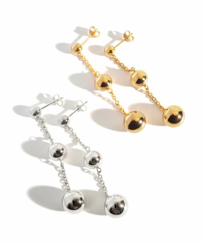 揺れる ピアス 金属アレルギー対応 かわいい シルバー ゴールド 18K仕上げ 【BAO バオ】 大きめ 大ぶり ボール チェーン ピアス シルバー925 両耳用 チェーンピアス ピアス カジュアル フォーマル おしゃれ