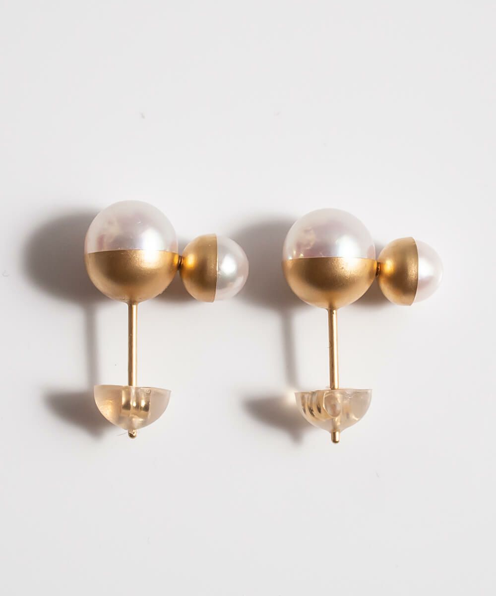 パール ピアス 18k 【POLLUX ポルクス】 パールピアス 18金 １８金 k18 １８k 【両耳用】 ダブルボール 丸玉 金属アレルギー レディース ジュエリー アクセサリー ギフト プレゼント スタッズピアス キャッチピアス 大人 可愛い おしゃれ