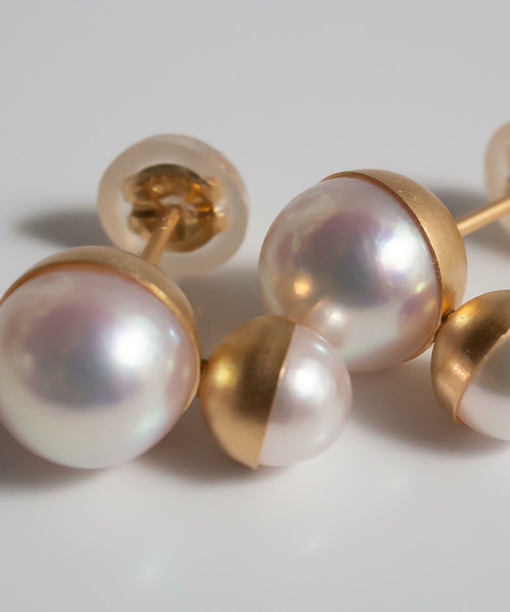 K18 Twin Pearl Harf Cap Earrings POLLUX -ポルクス- | Ops.(オプス