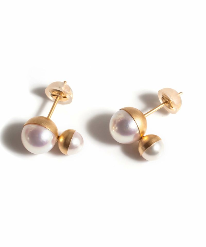 K18 Twin Pearl Harf Cap Earrings POLLUX -ポルクス- | Ops