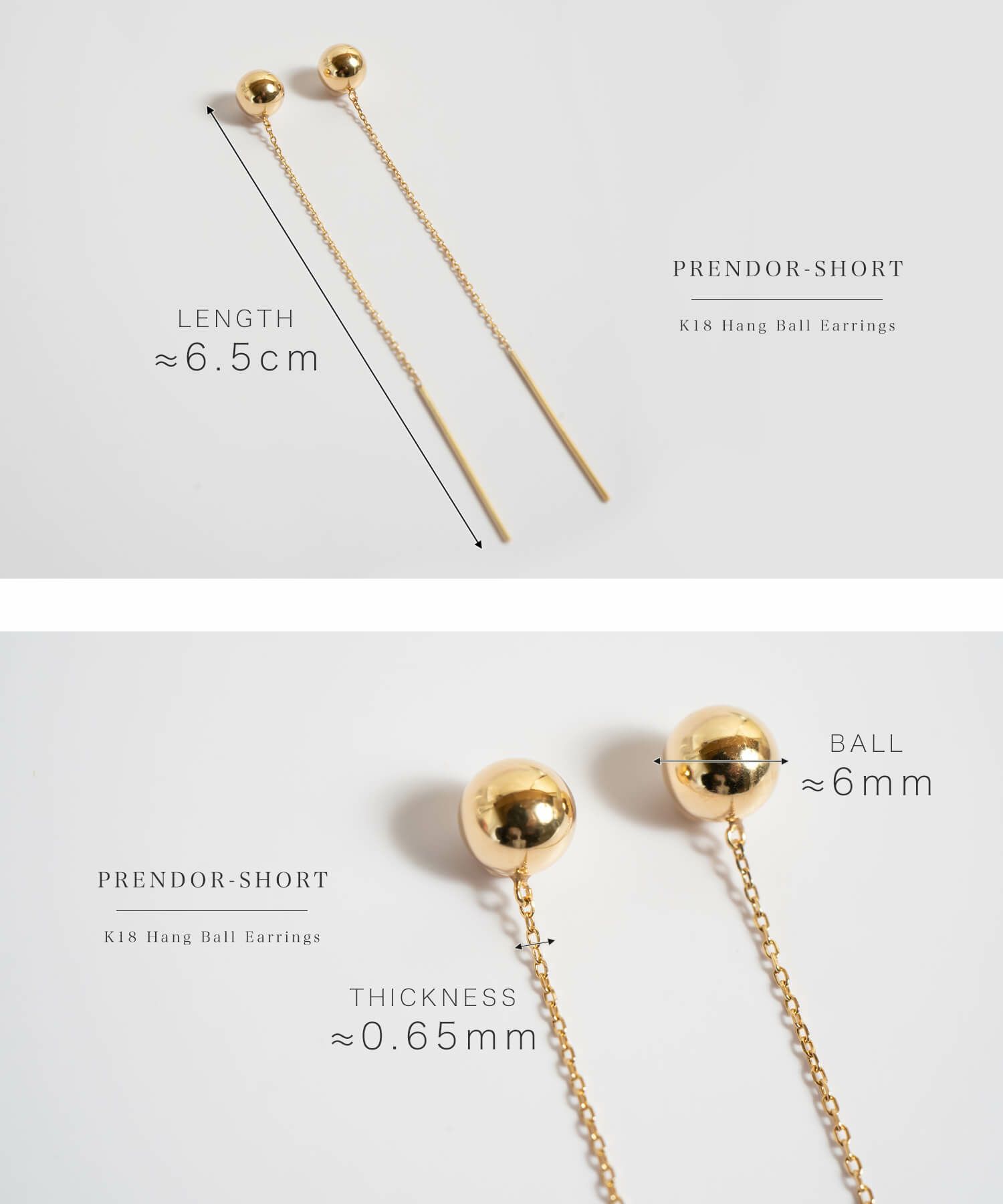 6.5cm Mirror Round Ball Long Chain Earrings PRENDOR-SHORT -プレ 