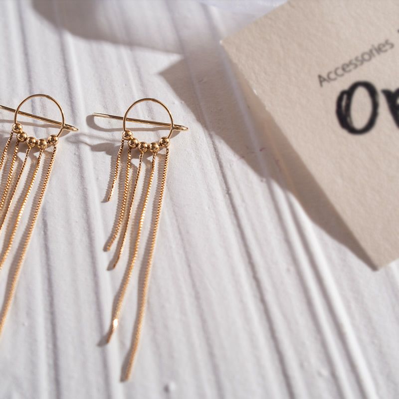 18k ピアス 【QUALLO クアロ】【両耳用】 フリンジ フック 金属アレルギー レディース ジュエリー アクセサリー ギフト プレゼント フックピアス フリンジチェーンピアス 大人 可愛い おしゃれ