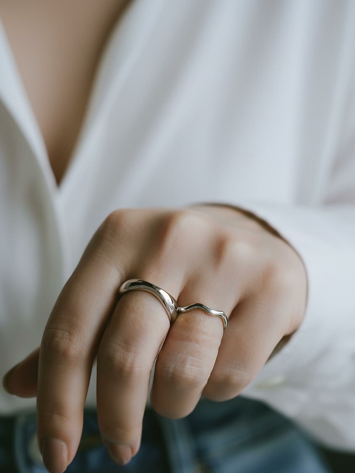 シルバーリング シンプル 太め 大ぶり 人差し指 指輪 重ね付け おしゃれ レディース
