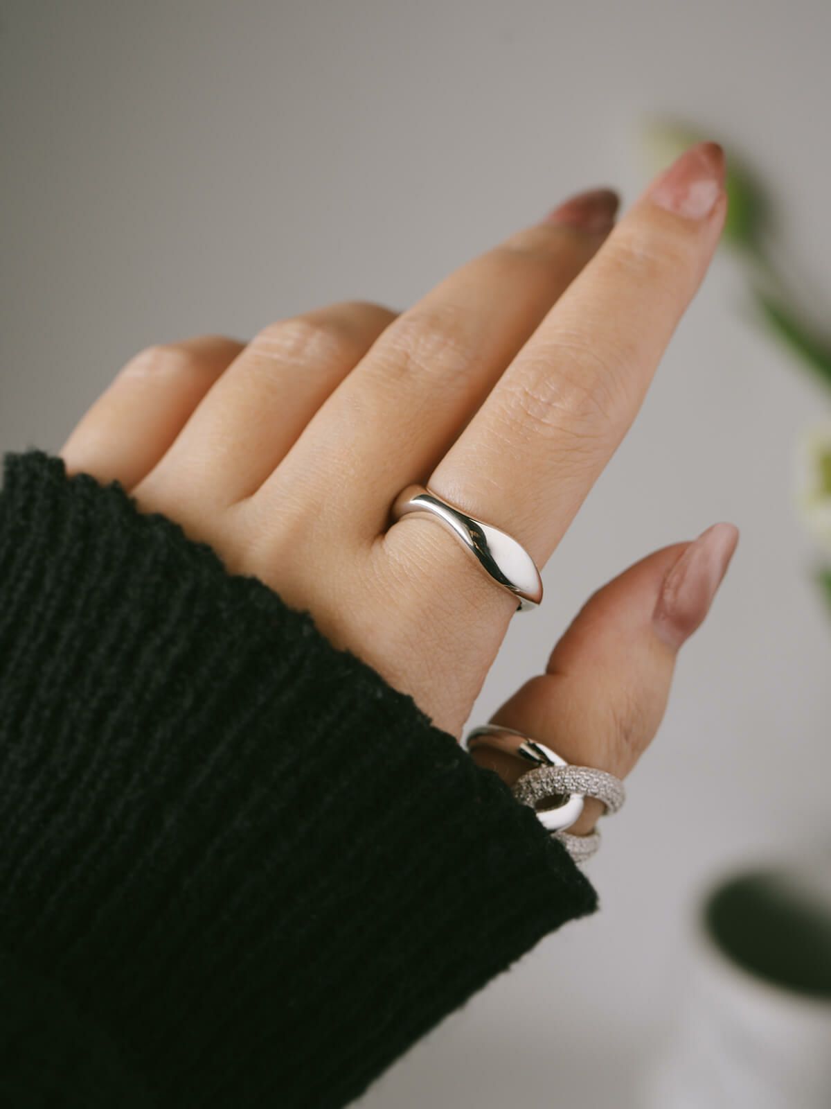 シルバーリング シンプル 太め 大ぶり 人差し指 指輪 重ね付け おしゃれ レディース
