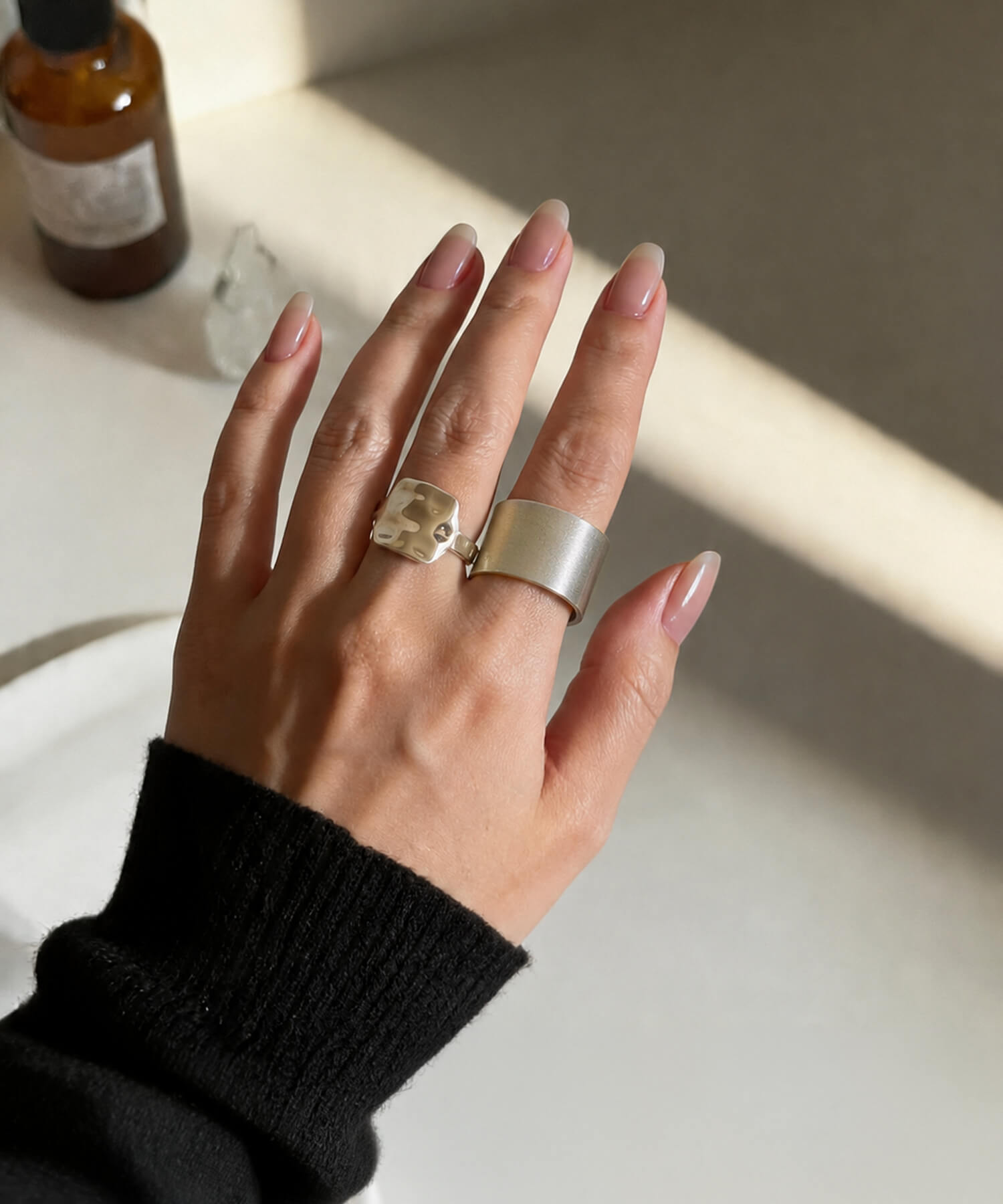 シルバー ゴールド リング ワイド シンプル 【TORONC トロン】 18金 18k 太め silver925 シルバー925 デザインリング 太め 金属アレルギー対応 指輪 幅広 レディース ジュエリー アクセサリー フラット重ね付け 人差し指 親指 指輪