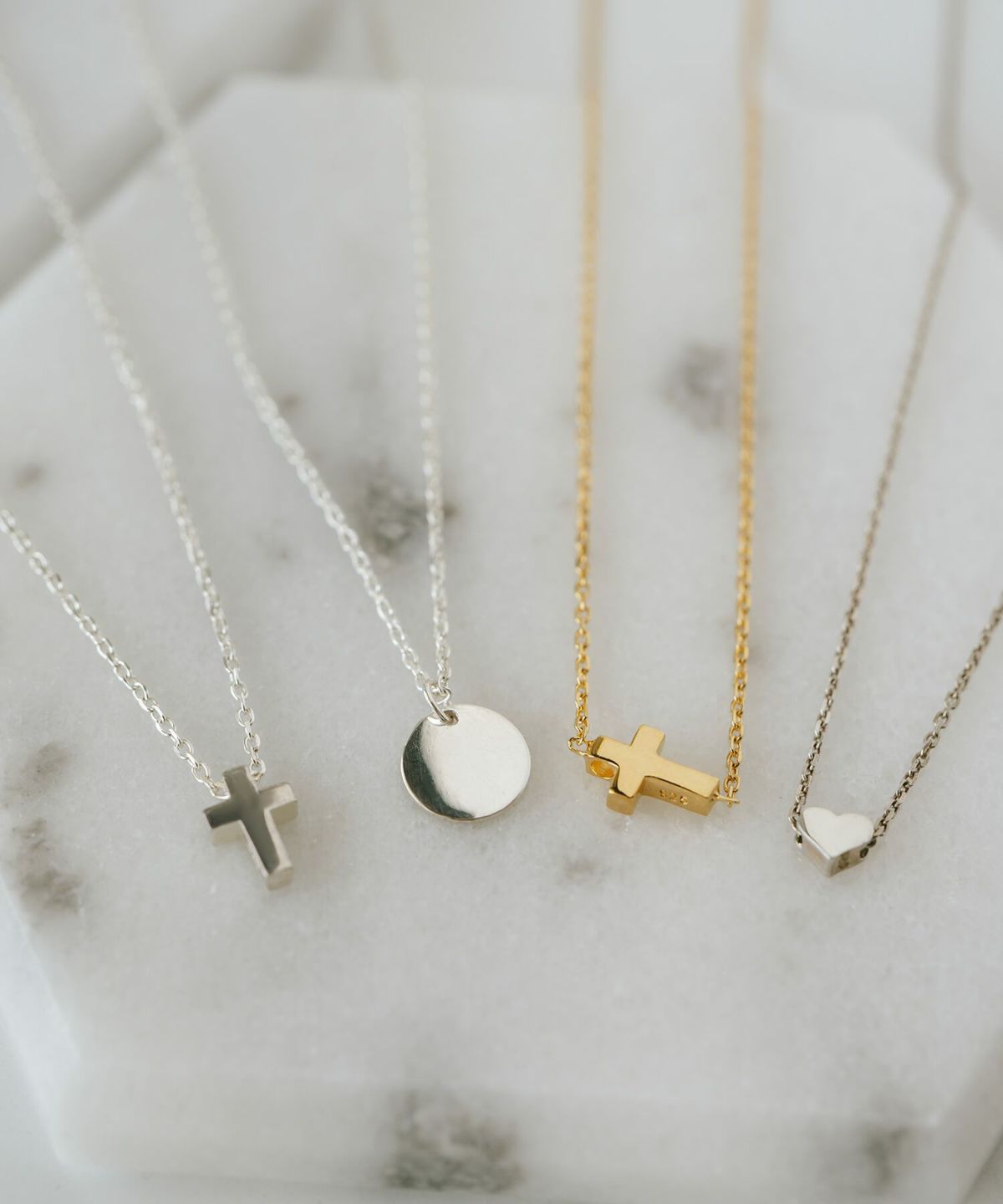 ネックレス レディース シンプル シルバー925 18K仕上げ 【itiy イティ】 ハート クロス 丸 サークル 小粒モチーフ 小豆チェーン 長さ38cm 40cm 大人 可愛い おしゃれ