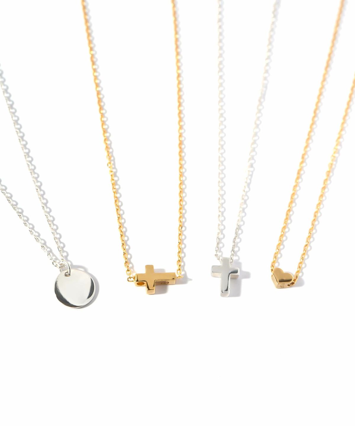 ネックレス レディース シンプル シルバー925 18K仕上げ 【itiy イティ】 ハート クロス 丸 サークル 小粒モチーフ 小豆チェーン 長さ38cm 40cm 大人 可愛い おしゃれ