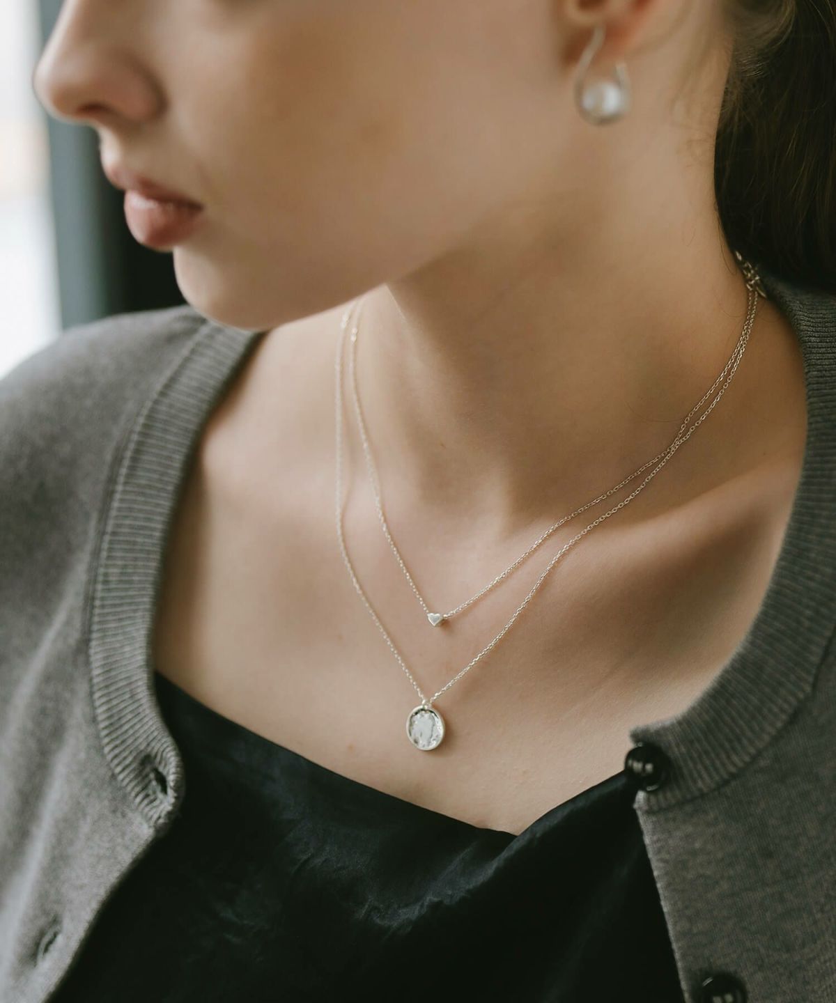 ネックレス レディース シンプル シルバー925 18K仕上げ 【itiy イティ】 ハート クロス 丸 サークル 小粒モチーフ 小豆チェーン 長さ38cm 40cm 大人 可愛い おしゃれ