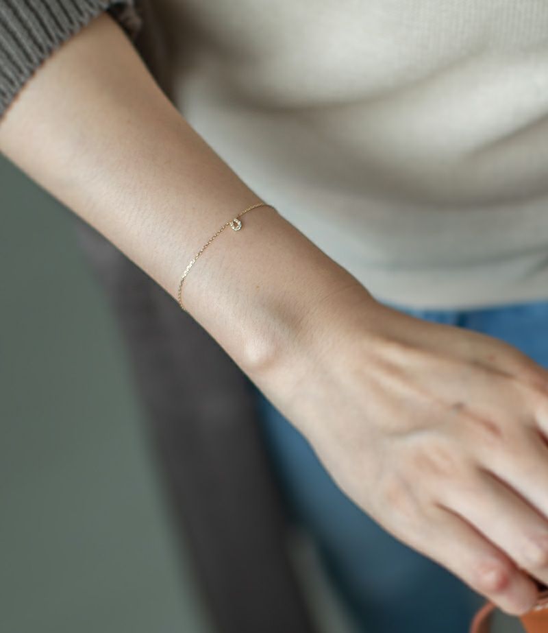 天然ダイヤ 10K ゴールド チェーン ブレスレット【MELE メレシリーズ】 ホースシュー 横向きクロス ブレスレット レディース ゴールド スキンジュエリー シンプル 華奢 細身 大人 可愛い おしゃれ