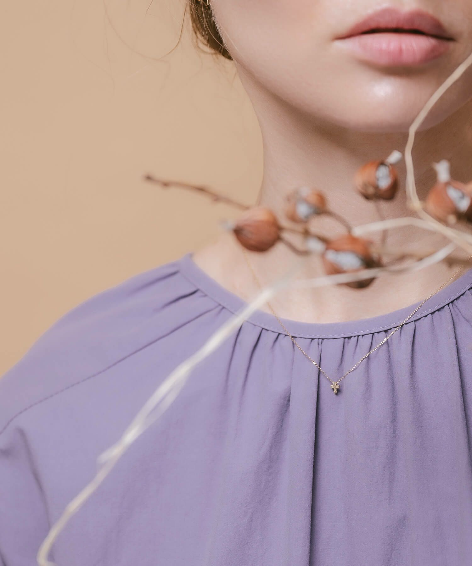 Tiny Diamond Motif Gold Necklace MELE NK -メレネックレス- | Ops