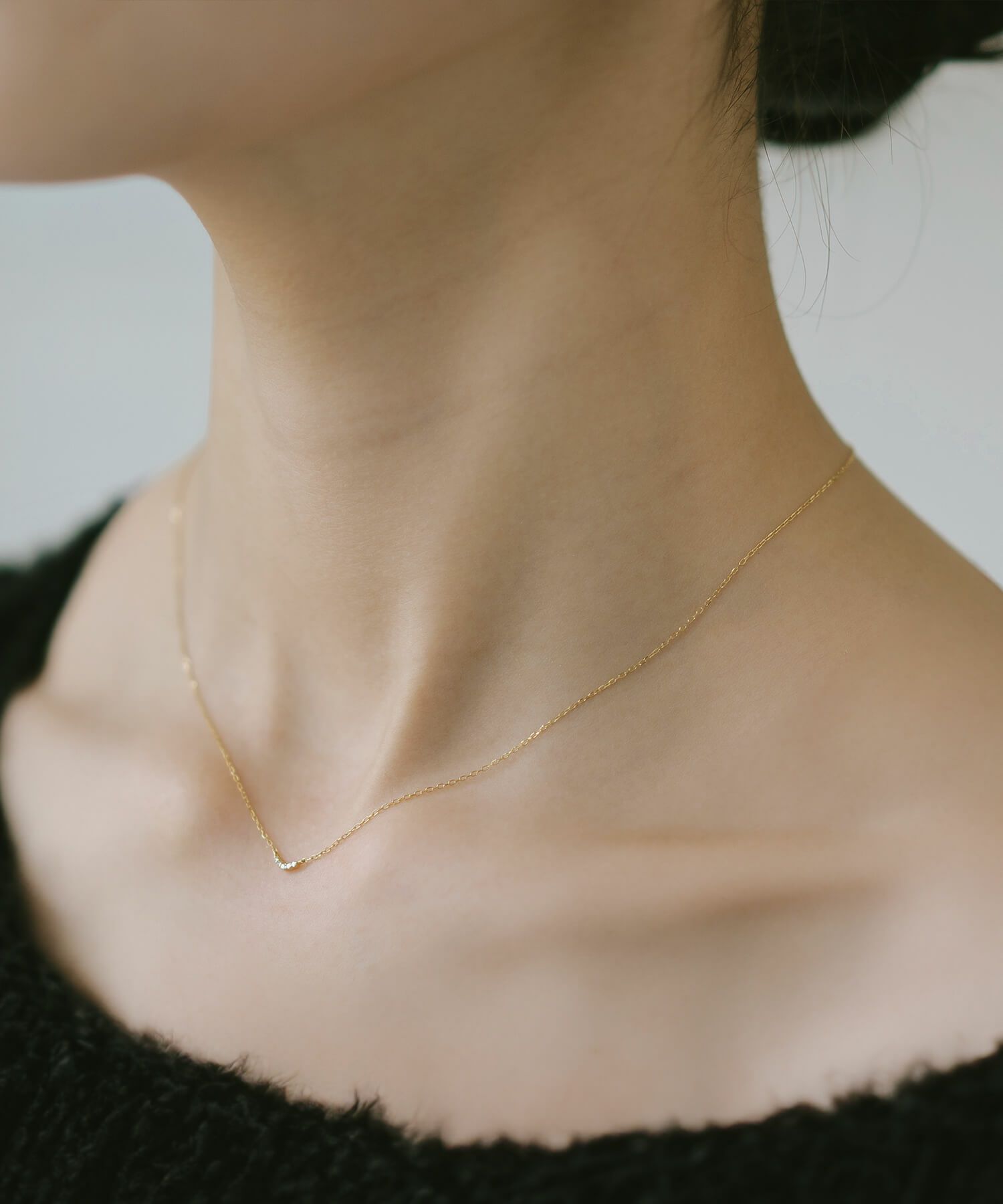 Tiny Diamond Motif Gold Necklace MELE NK -メレネックレス- | Ops