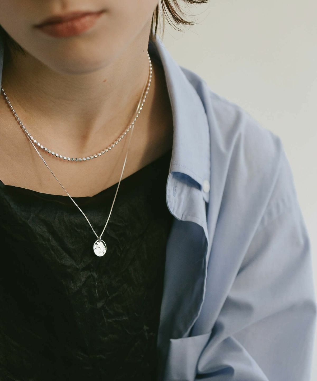 【人気ブロガー着用】 無地 コイン ネックレス レディース シンプル シルバー ネックレス 【Novac ノバック】 ペタル 丸 ラウンド サークル 金属アレルギー対応 シルバー925 silver925 たたき 小豆チェーン 長さ48cm 51cm おしゃれ 大人 可愛い