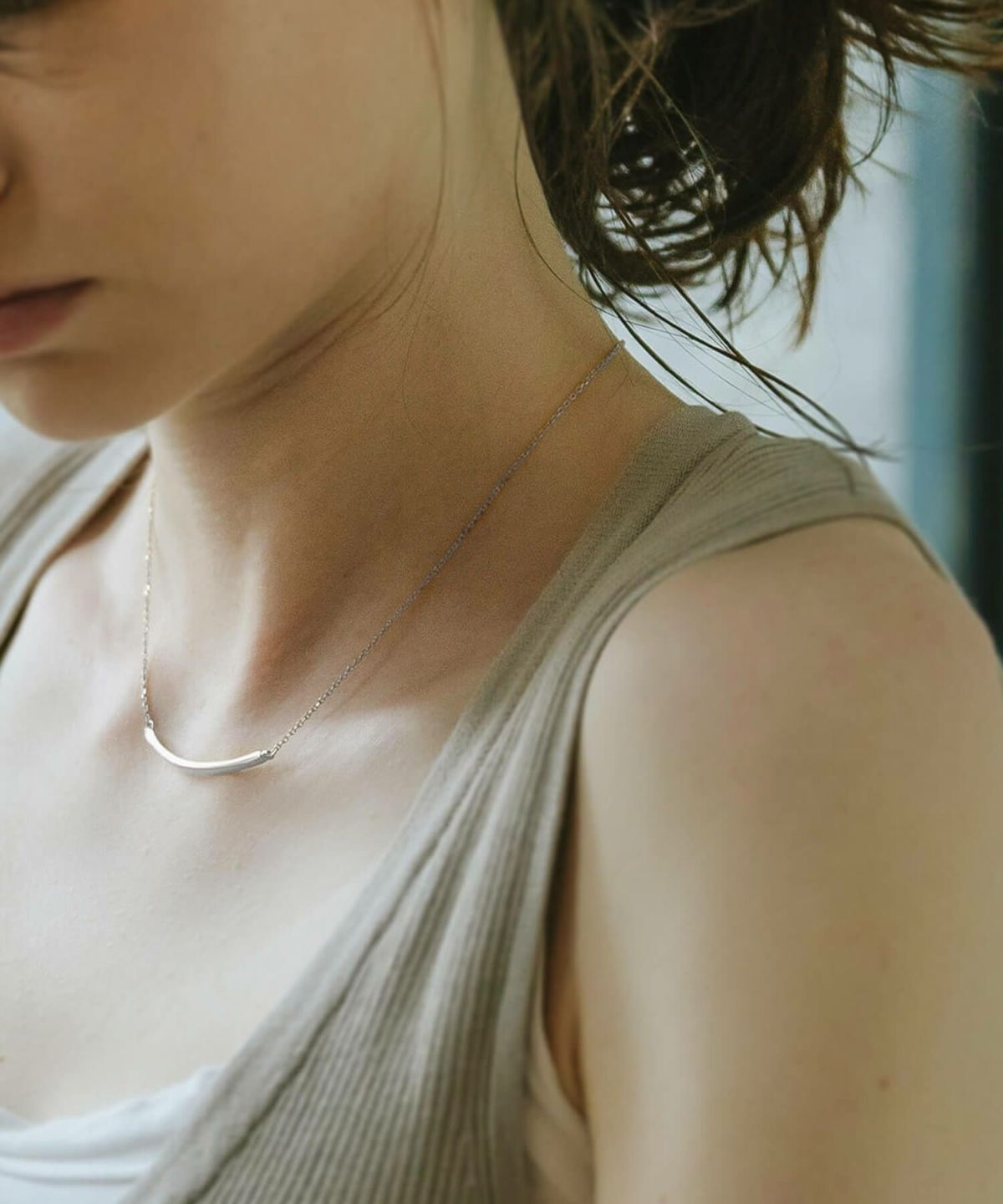 ネックレス レディース シンプル シルバー ゴールド ネックレス 【Tigo ティゴ】 silver925 18KGP スマイルライン プレート 金属アレルギー対応 シルバー925 silver925 小豆チェーン 長さ40cm+5cm おしゃれ 大人 可愛い