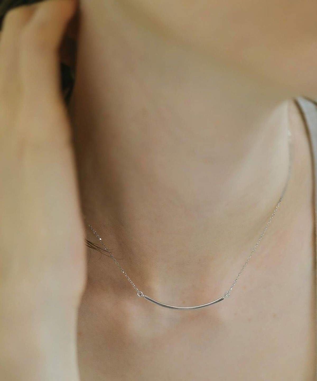 ネックレス レディース シンプル シルバー ゴールド ネックレス 【Tigo ティゴ】 silver925 18KGP スマイルライン プレート 金属アレルギー対応 シルバー925 silver925 小豆チェーン 長さ40cm+5cm おしゃれ 大人 可愛い