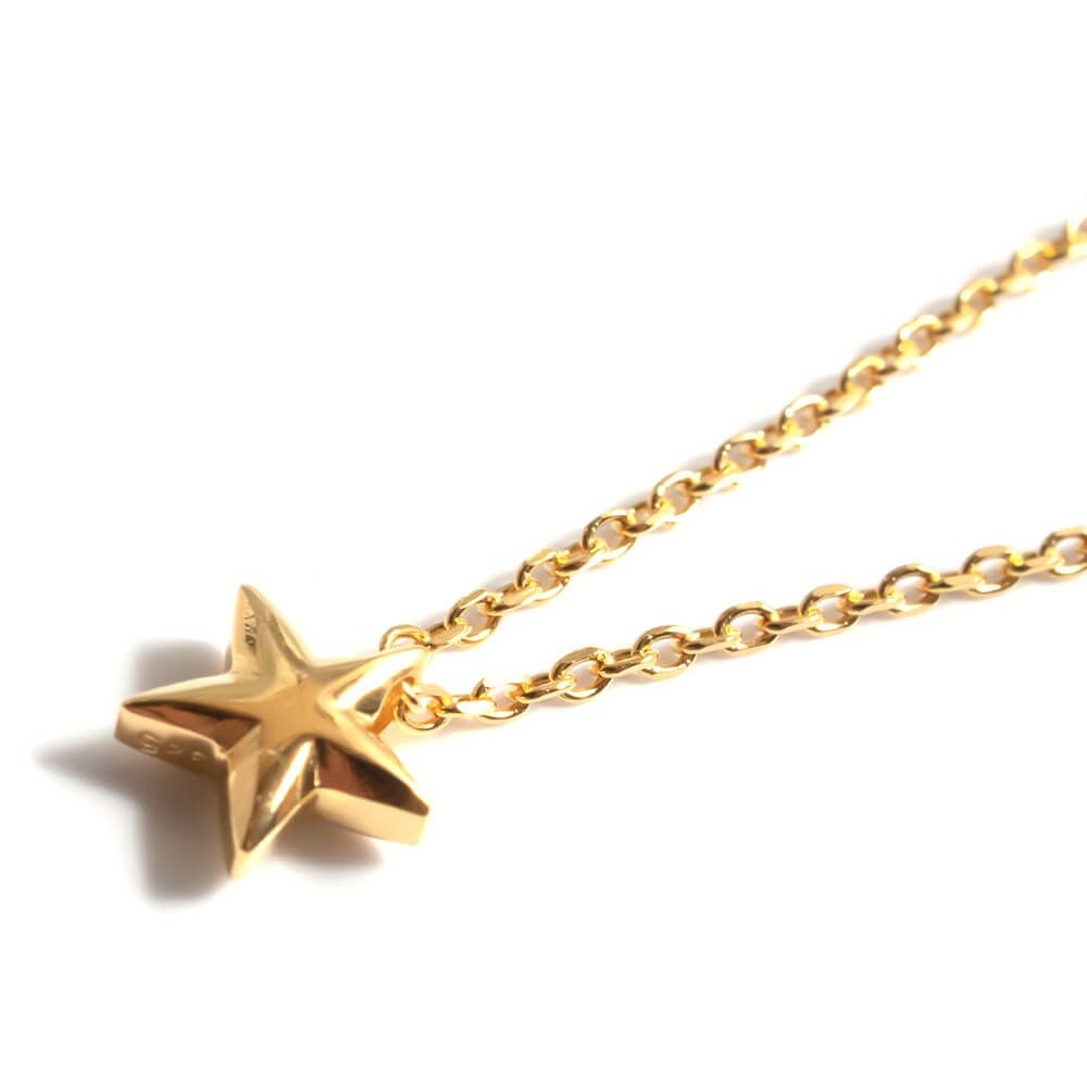 シルバー ゴールド 星 ネックレス レディース シンプル シルバー925 18K仕上げ 【ZIRKA ジルカ】 スター 小粒モチーフ 小豆チェーン 長さ38cm 40cm 大人 可愛い おしゃれ