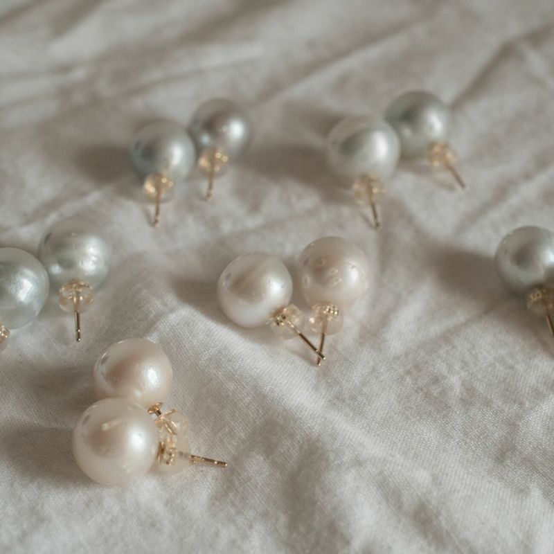 K18 Post Baroque Pearl Trival Earrings DUOMALIE -デュオマリー