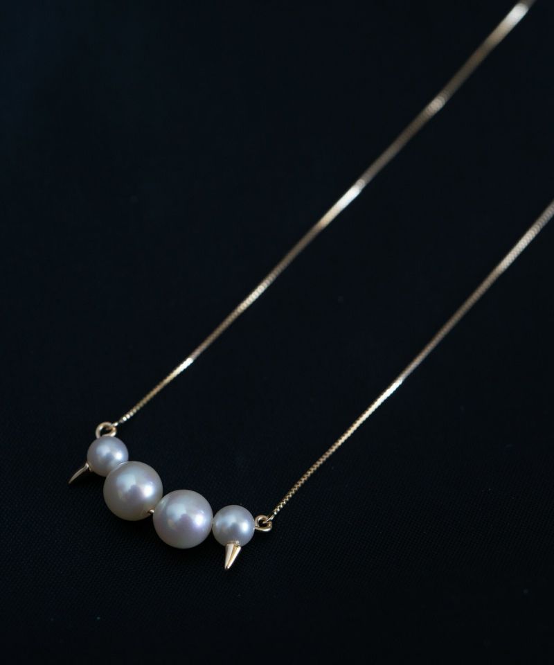 4℃ パール 直径約3.2mm/3.3mm ダイヤ K10 ジュエリーケース付き K10 Spike Studs Pearl Necklace QUATLUNE -カトルネ- | Ops