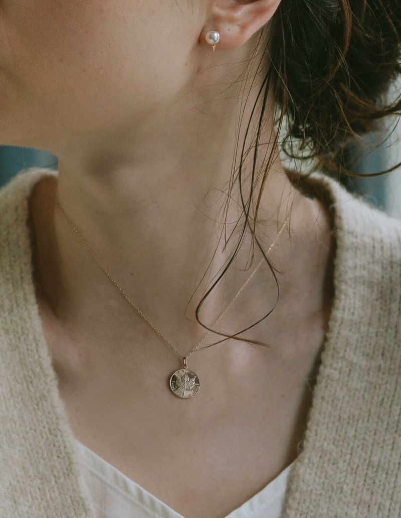 送料無料 ギフトラッピング プレゼント ギフト ゴールドネックレス レディース コイン ネックレス K10 シンプル ゴールド ネックレス ペタル 丸 ラウンド サークル メープルリーフ 金属アレルギー対応  小豆チェーン 長さ45cm 40cm カナダ メイプル