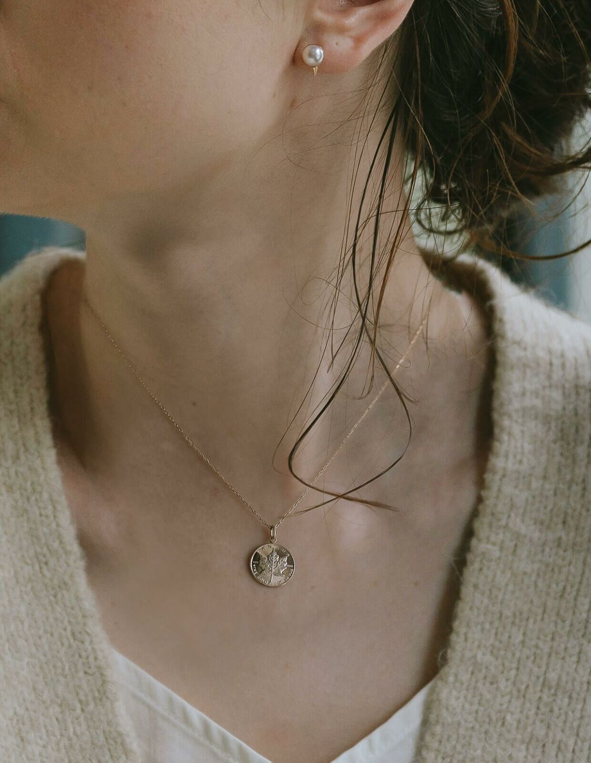 送料無料 ギフトラッピング プレゼント ギフト ゴールドネックレス レディース コイン ネックレス K10 シンプル ゴールド ネックレス ペタル 丸 ラウンド サークル メープルリーフ 金属アレルギー対応  小豆チェーン 長さ45cm 40cm カナダ メイプル