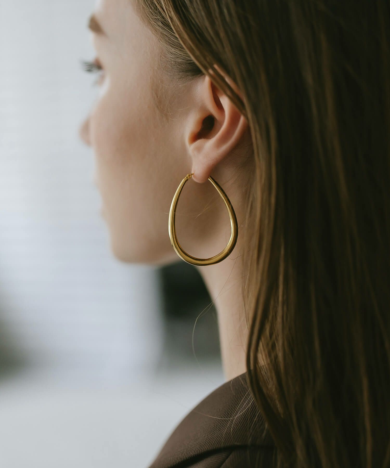 【訳ありアウトレット品】★通常価格→アウトレット価格 シルバー ゴールド ピアス フープ【Tilk ティルク】18K仕上げ 揺れる ドロップピアス オーバル フープピアス Silver925 両耳用 大ぶり ピアス ロングピアス レトロ キャッチレス 長さ4.5cm ピアス シルバー マット