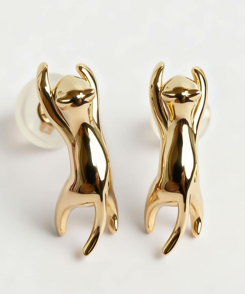 K10 ゴールド ネコ 猫 ダイヤ ピアス ZOI-CAT -ゾイシリーズ- | Ops