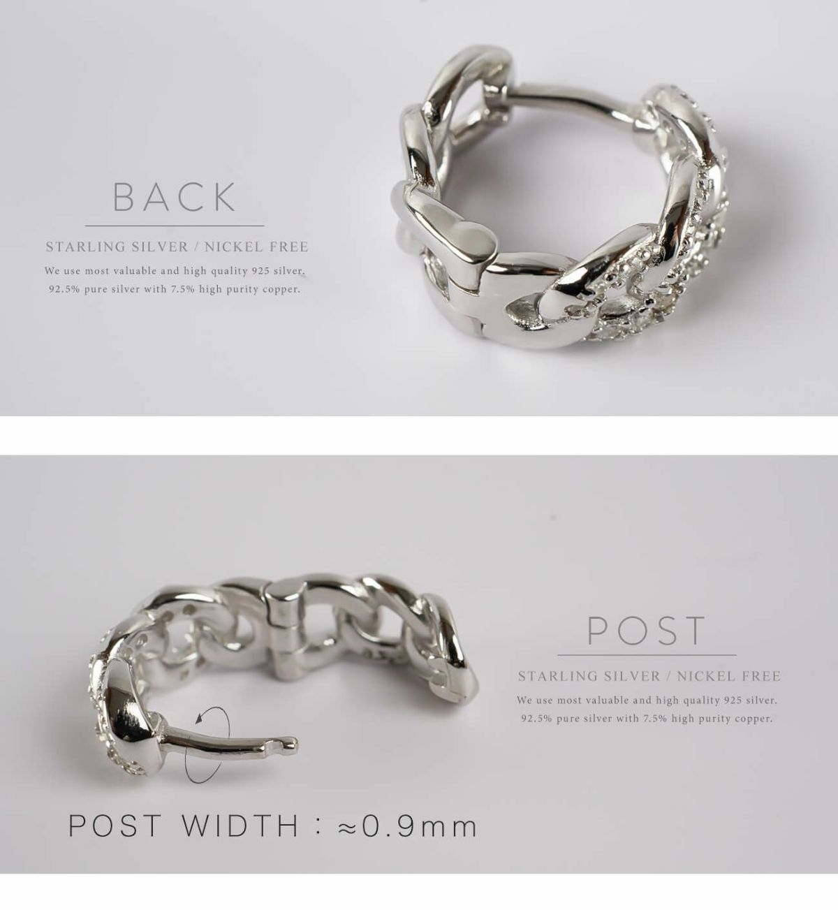 金属アレルギー対応ピアスフープ小さめジルコニア【kyklos-chainキクロス・チェーン】シルバー925フープピアス18K仕上げシルバーピアスゴールドk18小ぶりピアスSilver92518金ニッケルフリーピアスシンプルレディースキラキラ