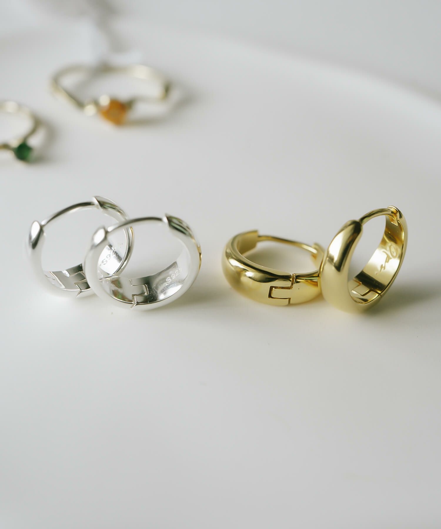 金属アレルギー対応ピアスフープ小さめ【kyklos-moonキクロス・ムーン】中折れ式シルバー925フープピアス18K仕上げシルバーピアスゴールドk18小ぶりピアスSilver92518金ニッケルフリーピアスシンプルレディース