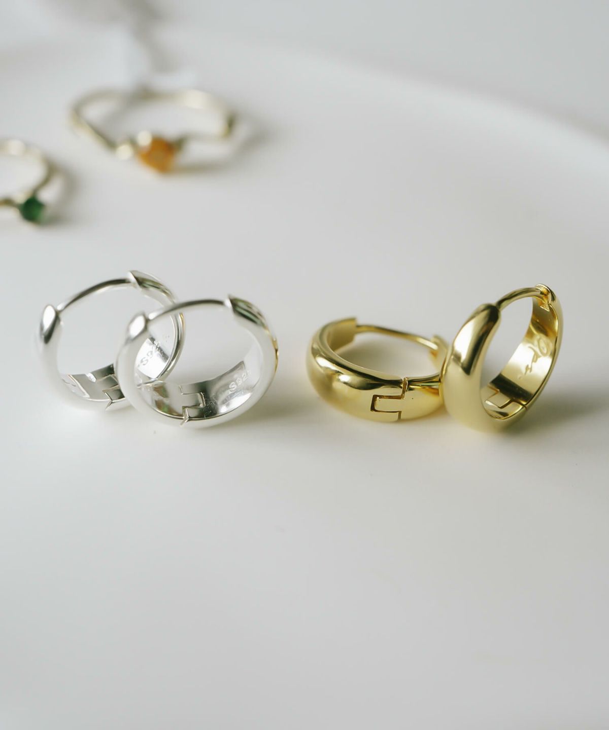 金属アレルギー対応ピアスフープ小さめ【kyklos-moonキクロス・ムーン】中折れ式シルバー925フープピアス18K仕上げシルバーピアスゴールドk18小ぶりピアスSilver92518金ニッケルフリーピアスシンプルレディース