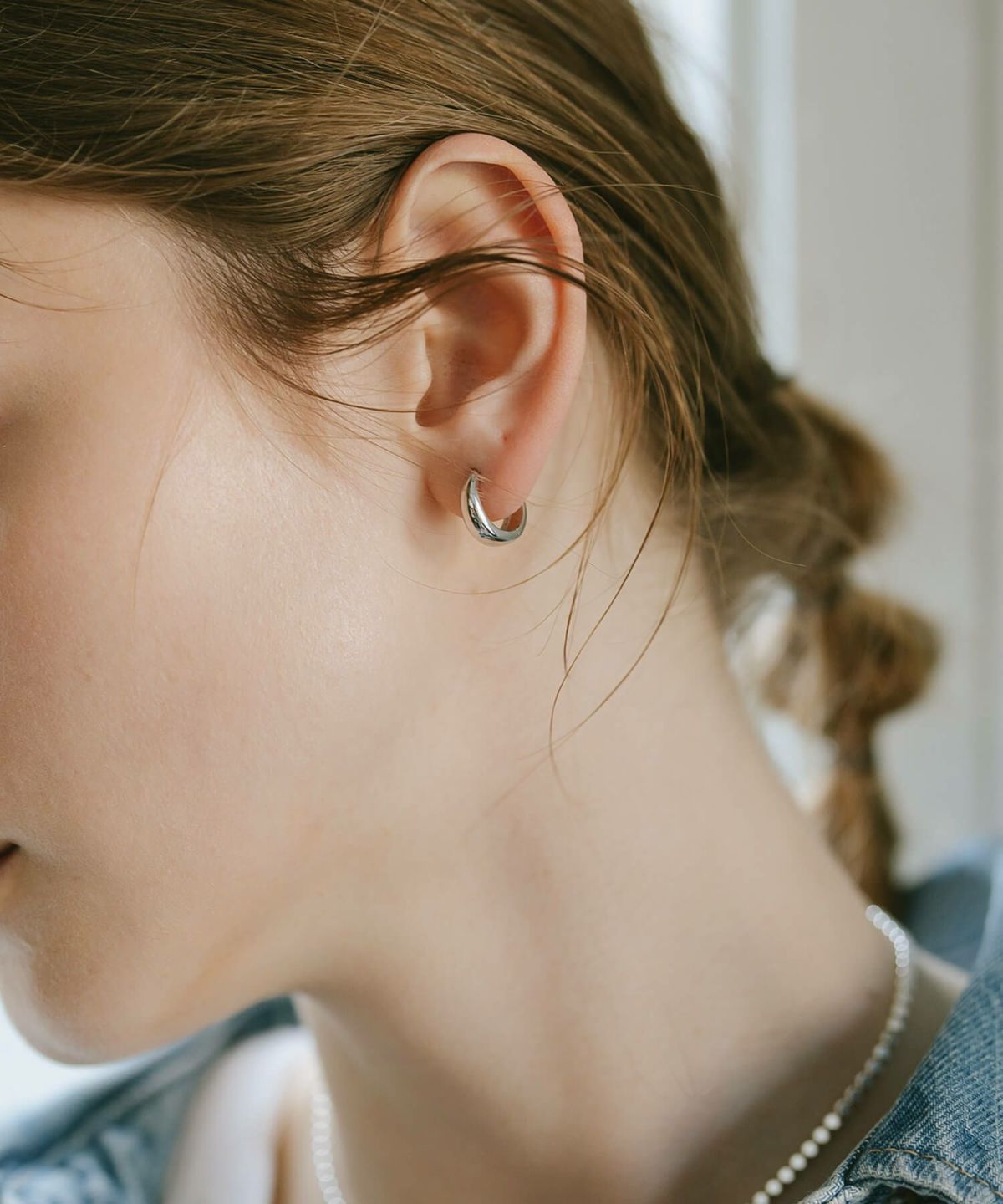 金属アレルギー対応ピアスフープ小さめ【kyklos-moonキクロス・ムーン】中折れ式シルバー925フープピアス18K仕上げシルバーピアスゴールドk18小ぶりピアスSilver92518金ニッケルフリーピアスシンプルレディース