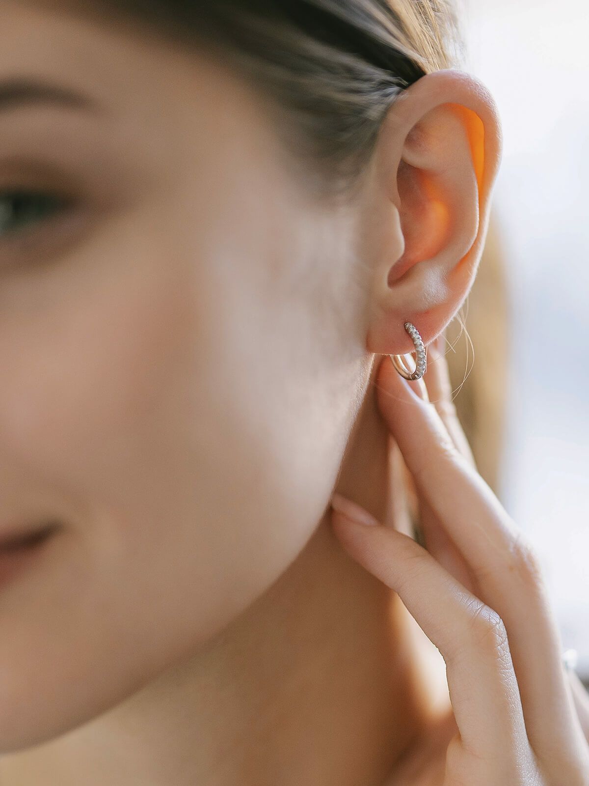 金属アレルギー対応ピアスフープ小さめジルコニア【kyklos-strキクロス・ストレート】中折れ式シルバー925フープピアス18K仕上げシルバーピアスゴールドk18小ぶりピアスSilver92518金ニッケルフリーピアスシンプルレディースキラキラ