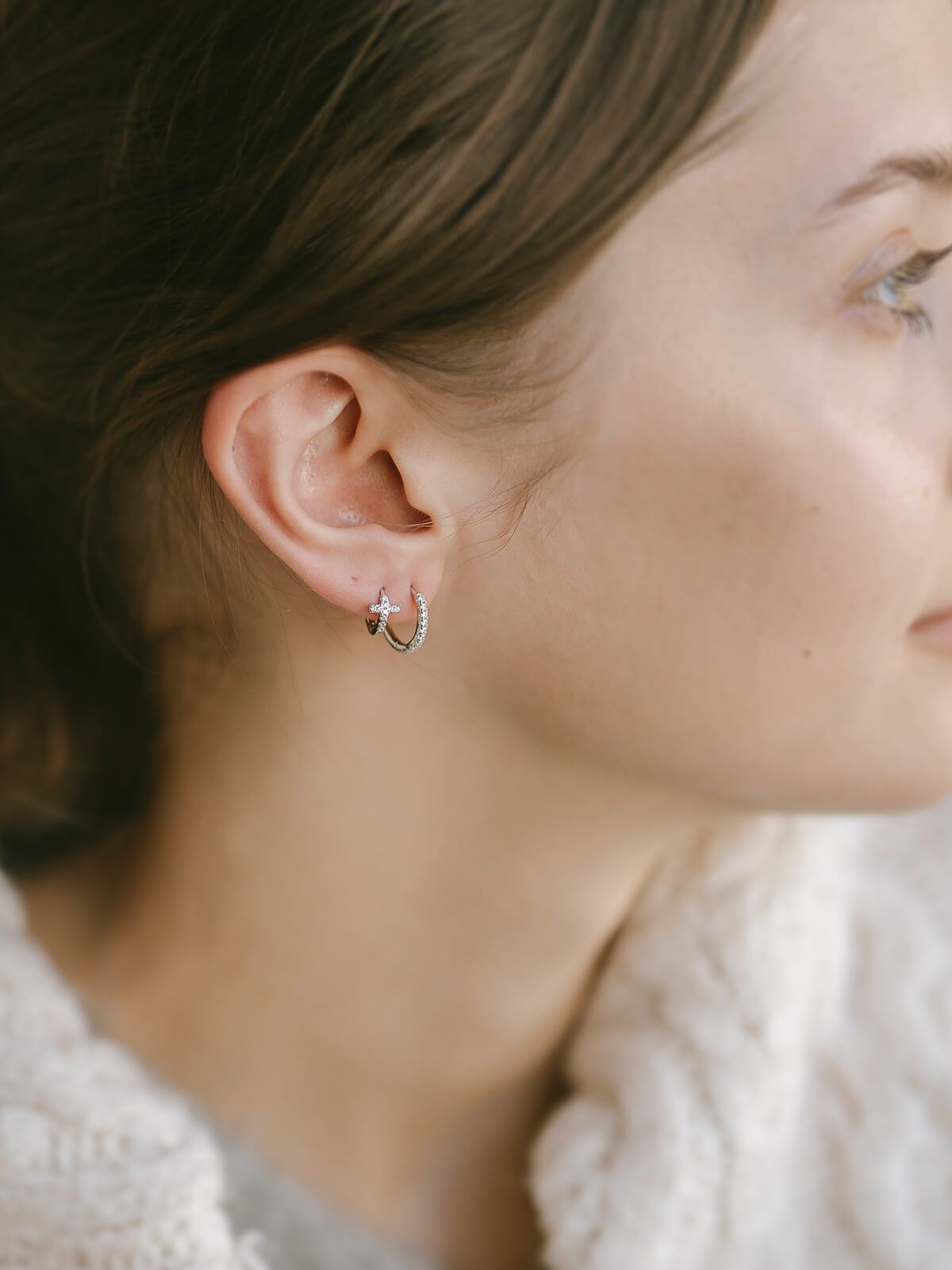 金属アレルギー対応ピアスフープ小さめジルコニア【kyklos-strキクロス・ストレート】中折れ式シルバー925フープピアス18K仕上げシルバーピアスゴールドk18小ぶりピアスSilver92518金ニッケルフリーピアスシンプルレディースキラキラ