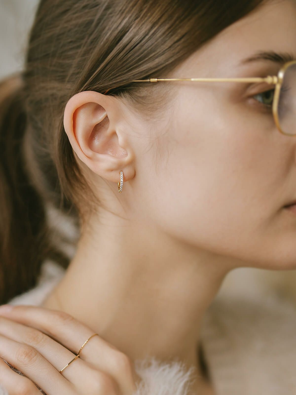 金属アレルギー対応ピアスフープ小さめジルコニア【kyklos-strキクロス・ストレート】中折れ式シルバー925フープピアス18K仕上げシルバーピアスゴールドk18小ぶりピアスSilver92518金ニッケルフリーピアスシンプルレディースキラキラ