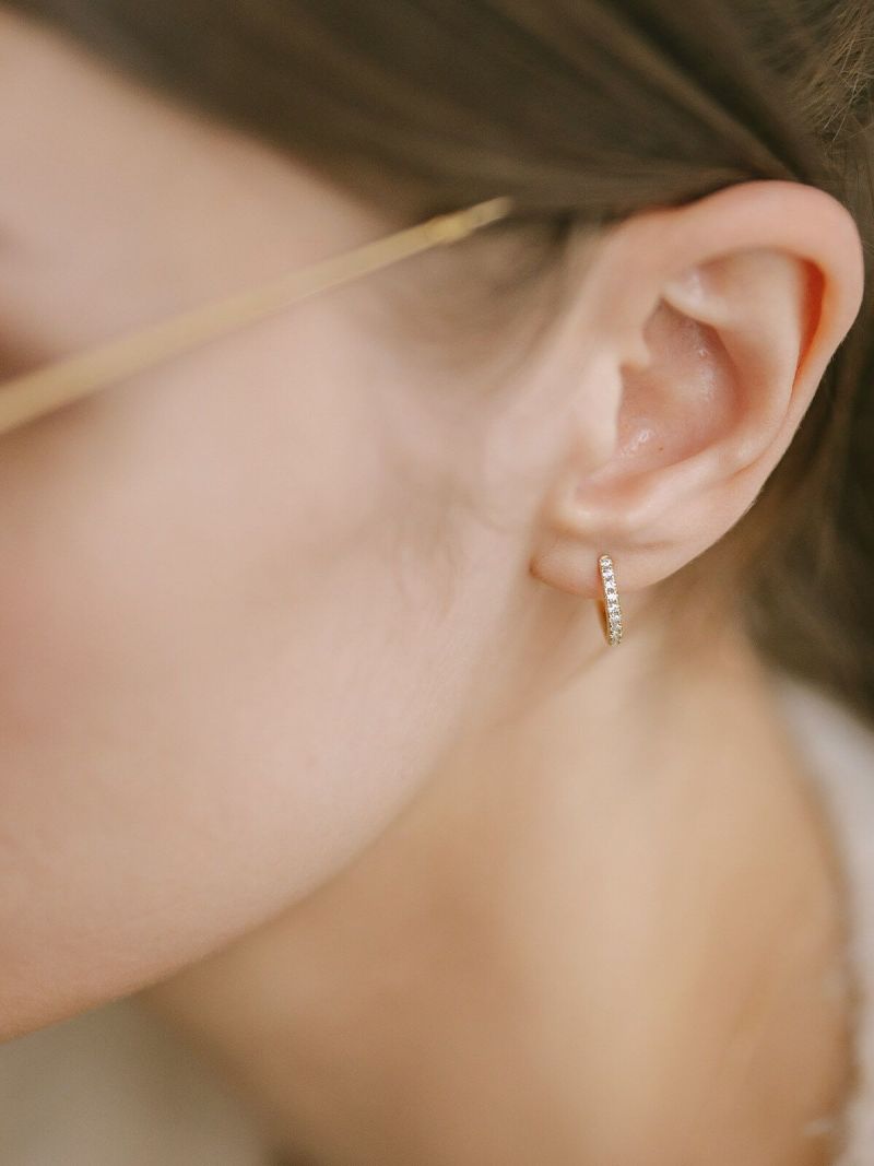 金属アレルギー対応ピアスフープ小さめジルコニア【kyklos-strキクロス・ストレート】中折れ式シルバー925フープピアス18K仕上げシルバーピアスゴールドk18小ぶりピアスSilver92518金ニッケルフリーピアスシンプルレディースキラキラ