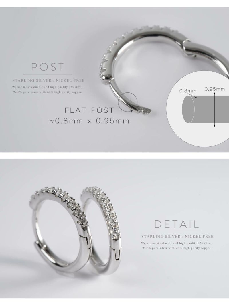 金属アレルギー対応ピアスフープ小さめジルコニア【kyklos-strキクロス・ストレート】中折れ式シルバー925フープピアス18K仕上げシルバーピアスゴールドk18小ぶりピアスSilver92518金ニッケルフリーピアスシンプルレディースキラキラ