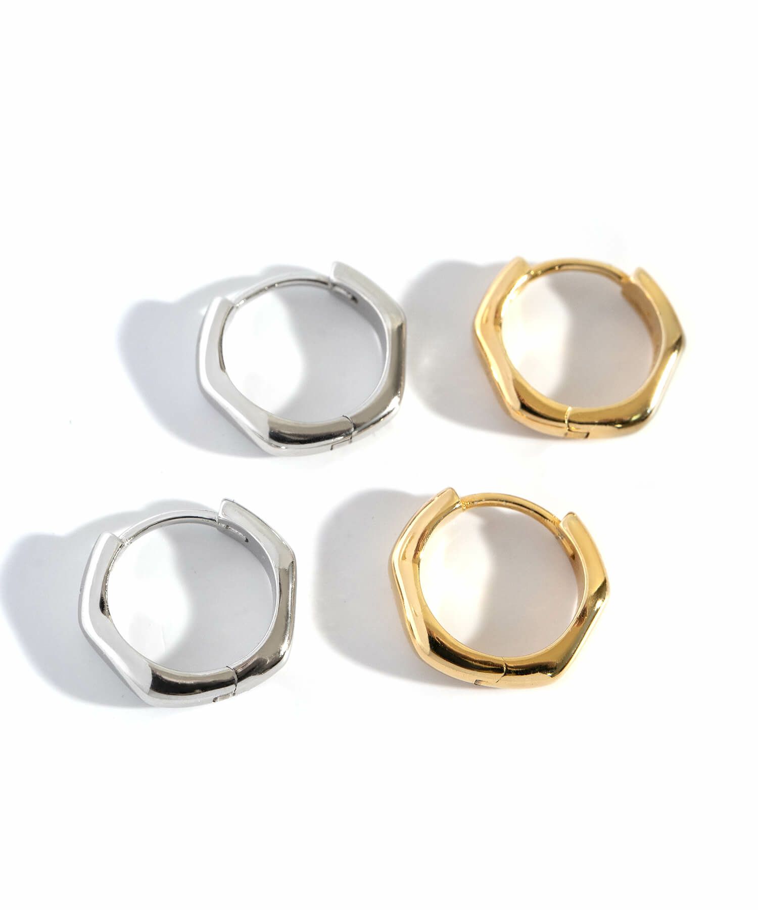 金属アレルギー対応ピアスフープ小さめ【kyklos-waveキクロス・ウェーブ】幾何学ウェーブピアス18k仕上げフープ中折れ式シルバー925フープピアスシルバーゴールドk18小ぶりピアス18金六角ニッケルフリーシンプルピアスレディース