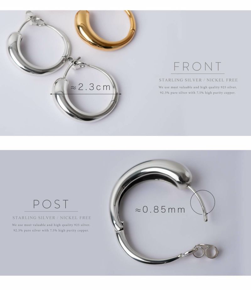 ピアス金属アレルギー対応シルバー925フープピアス18k仕上げ【micorraミコラ】シルバーゴールド大ぶりフープピアスニッケルフリー大きめピアス18金k18リングピアスムーンピアスドロップシンプルレディースカジュアルピアス大人可愛いおしゃれ