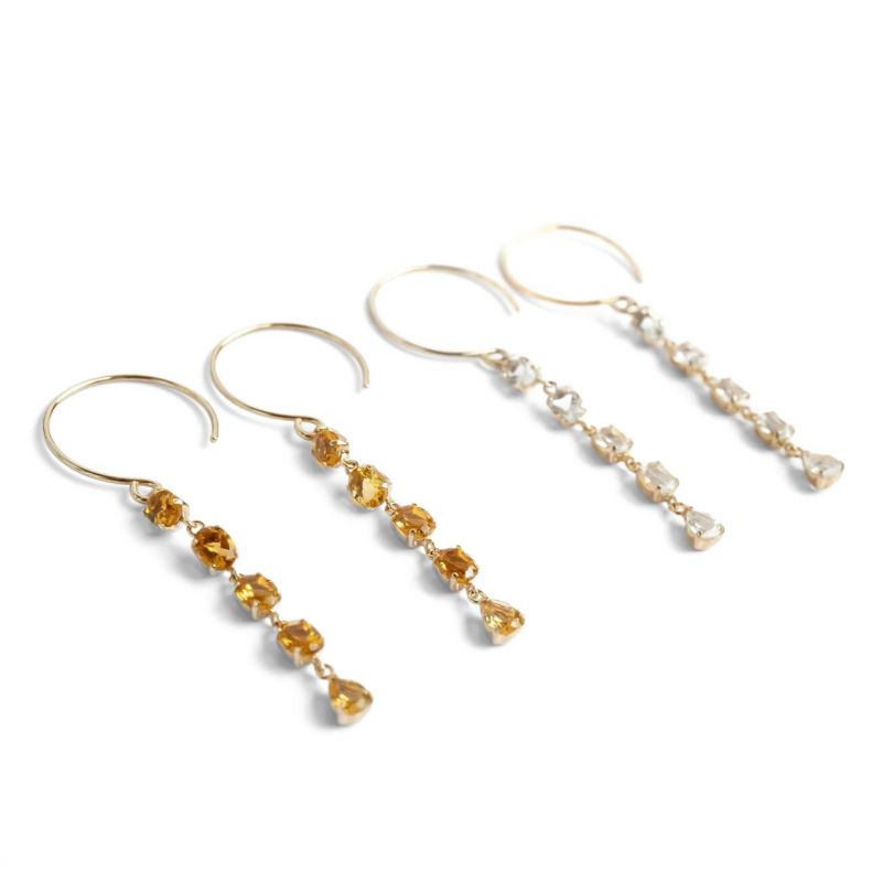 5連ピアス揺れるかわいい天然石金属アレルギー対応【tresor-cinq-peトレゾール・サンク】ピアス10K10金k10ホワイトトパーズシトリン小さめピアス小ぶり大人おしゃれピアスシンプル小さい誕生石エレガント石パワーストーンお守り繊細