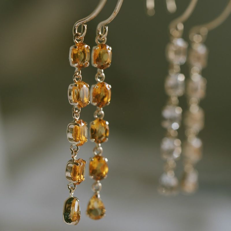 5連ピアス揺れるかわいい天然石金属アレルギー対応【tresor-cinq-peトレゾール・サンク】ピアス10K10金k10ホワイトトパーズシトリン小さめピアス小ぶり大人おしゃれピアスシンプル小さい誕生石エレガント石パワーストーンお守り繊細