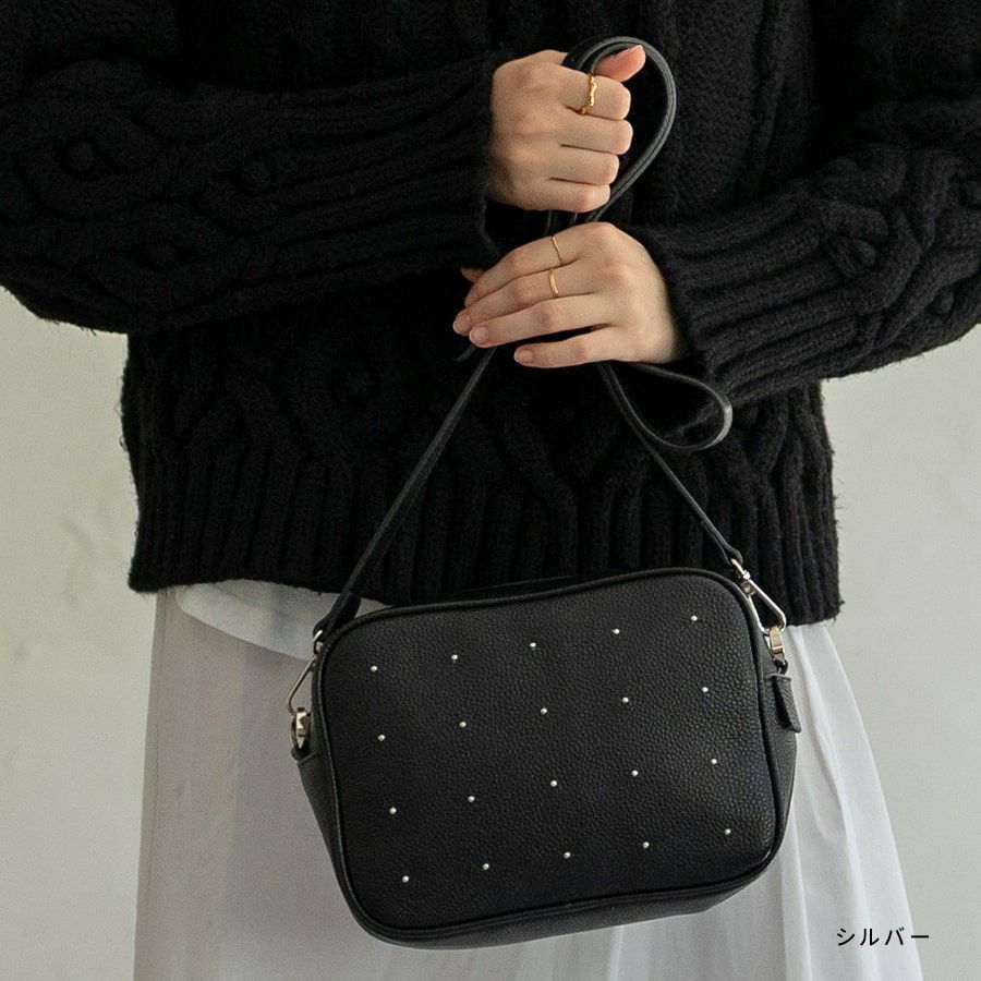 ショルダーバッグレディース斜めがけ大人本革牛革レザーバッグドット水玉スタッズ上品【Verdadotベルダドット】軽い軽量小さめミニバッグミニショルダースマホショルダースクエアかわいいおしゃれ通勤通学旅ギフトプレゼントブランドHAYNIヘイニ