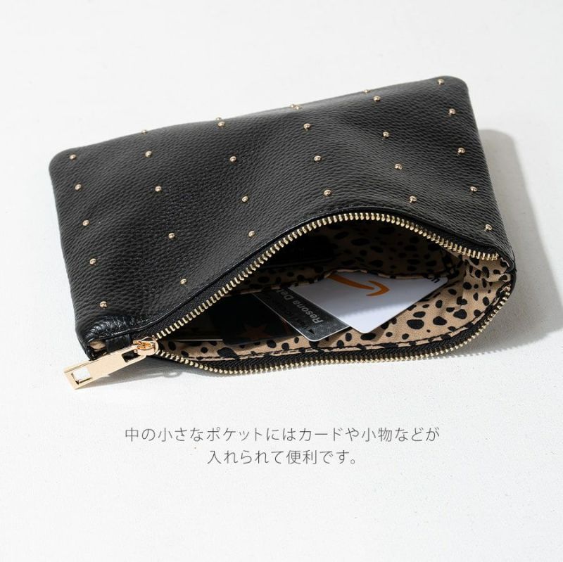 ポーチレディース大人本革牛革レザーポーチドット水玉スタッズ上品【DotleatherpouchドットレザーポーチMサイズ】スクエアかわいいおしゃれ通勤通学旅ギフトプレゼントブランドHAYNIヘイニ