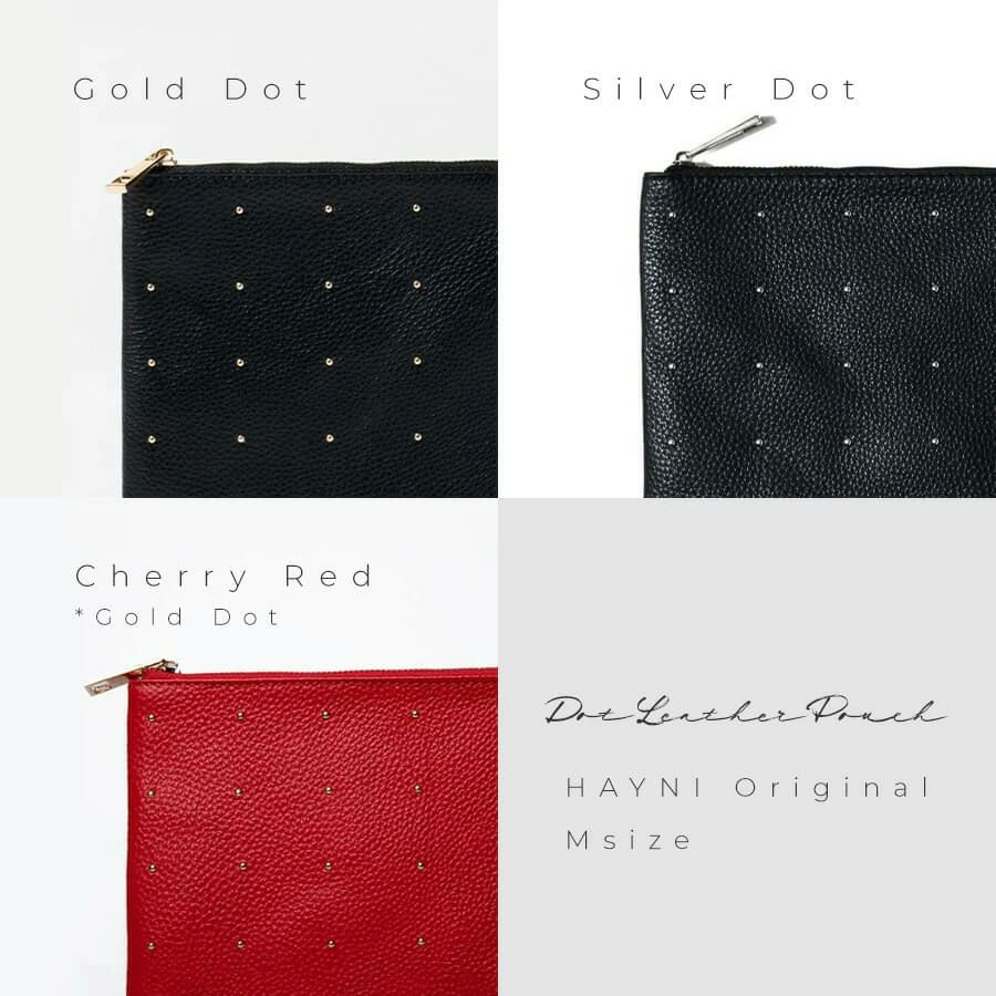 ポーチレディース大人本革牛革レザーポーチドット水玉スタッズ上品【DotleatherpouchドットレザーポーチMサイズ】スクエアかわいいおしゃれ通勤通学旅ギフトプレゼントブランドHAYNIヘイニ