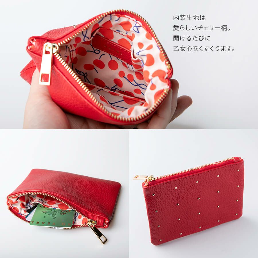 ポーチレディース大人本革牛革レザーポーチドット水玉スタッズ上品【DotleatherpouchドットレザーポーチSサイズ】スクエアかわいいおしゃれ通勤通学旅ギフトプレゼントブランドHAYNIヘイニ