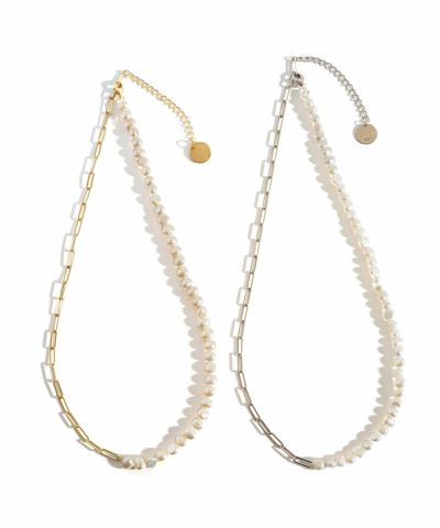 パールネックレスバロックパールレディースシンプル【Afrizo-Miktos-NKアフリジオ・ミクトス】小粒シルバーゴールドネックレスチェーン金属アレルギー対応シルバー925silver925小豆チェーン長さ40cm+5cmおしゃれ大人