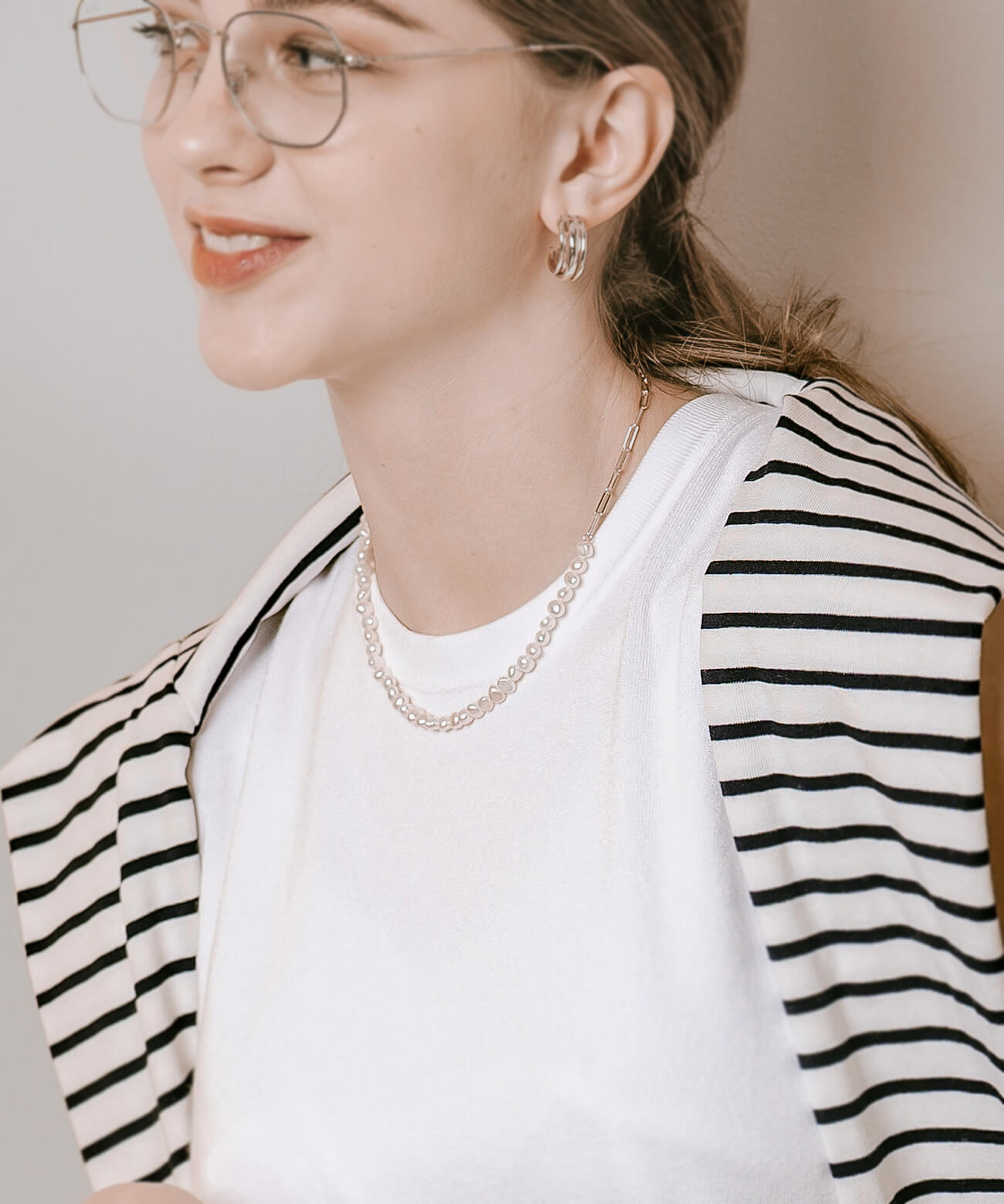 パールネックレスバロックパールレディースシンプル【Afrizo-Miktos-NKアフリジオ・ミクトス】小粒シルバーゴールドネックレスチェーン金属アレルギー対応シルバー925silver925小豆チェーン長さ40cm+5cmおしゃれ大人