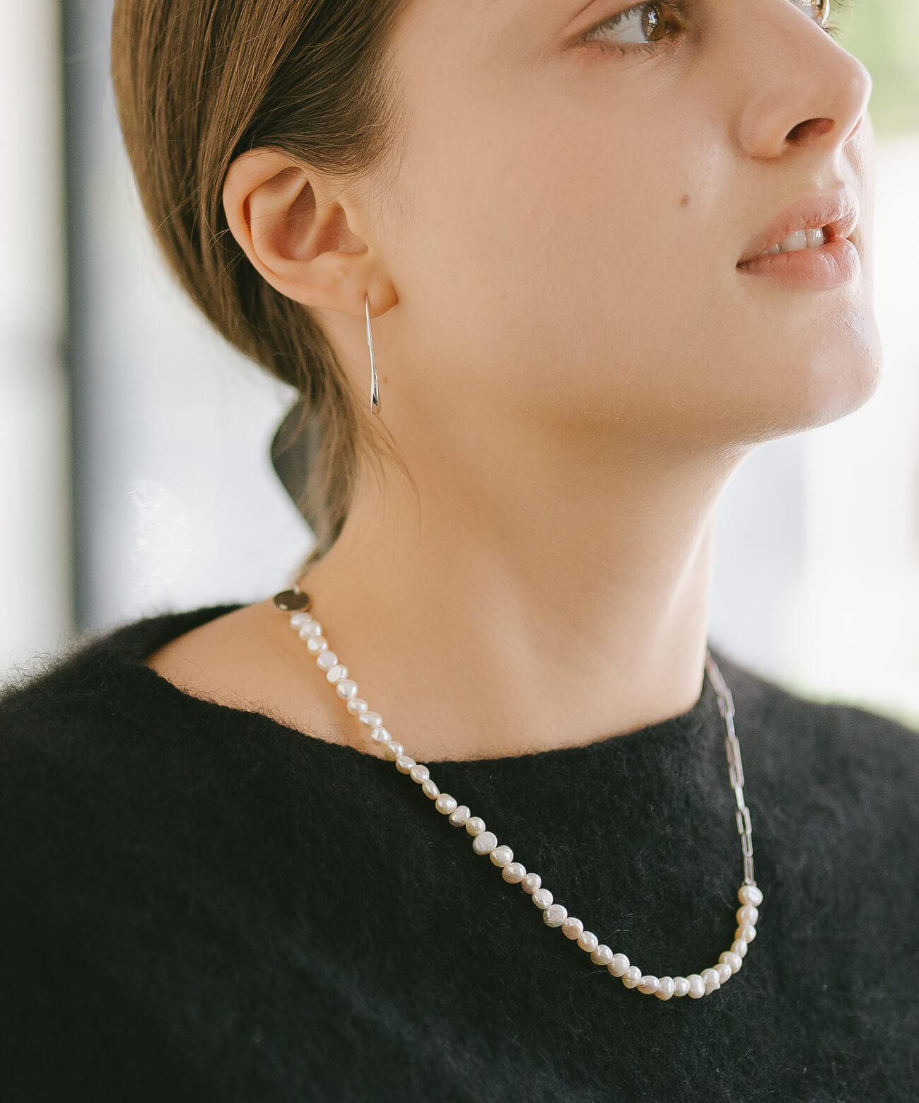 パールネックレスバロックパールレディースシンプル【Afrizo-Miktos-NKアフリジオ・ミクトス】小粒シルバーゴールドネックレスチェーン金属アレルギー対応シルバー925silver925小豆チェーン長さ40cm+5cmおしゃれ大人