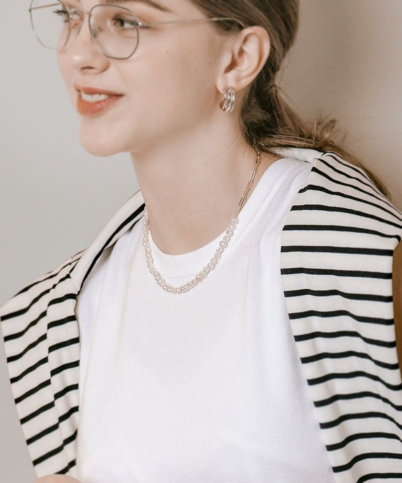 パールネックレスバロックパールレディースシンプル【Afrizo-Miktos-NKアフリジオ・ミクトス】小粒シルバーゴールドネックレスチェーン金属アレルギー対応シルバー925silver925小豆チェーン長さ40cm+5cmおしゃれ大人